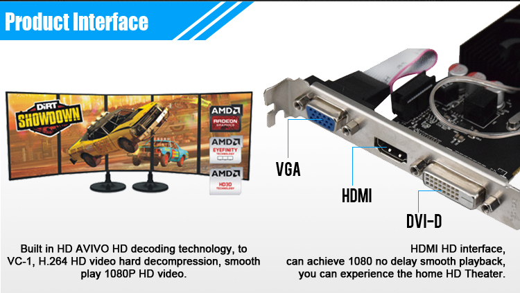 Veineda Graphics Cards  GPU HD6450 2GB DDR3 64Bit  VGA Video Cards PCI Express For ATI Radeon PC Gaming