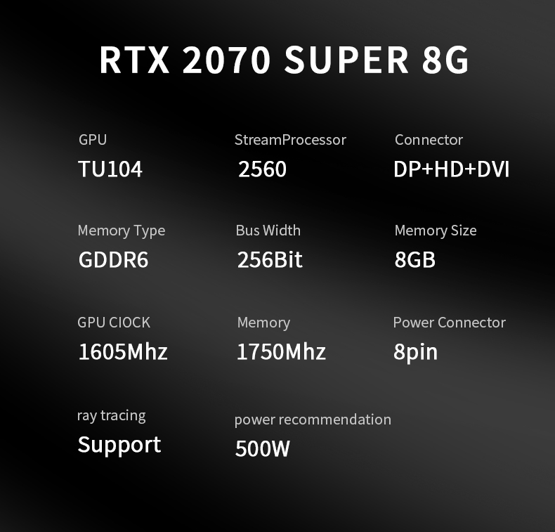 VEINEDA Graphics Card RTX2070 Super 8GB GDDR6 256Bit PCI Express 3.0x16 1605MHz 2176units rtx 2070 super Gaming 8G Video Card