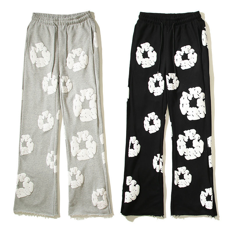 Flared pants puff print fashon classic style black and grey