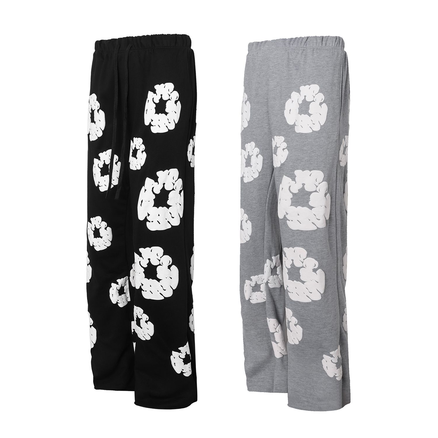 Kapok puff print straight leg pants black and grey