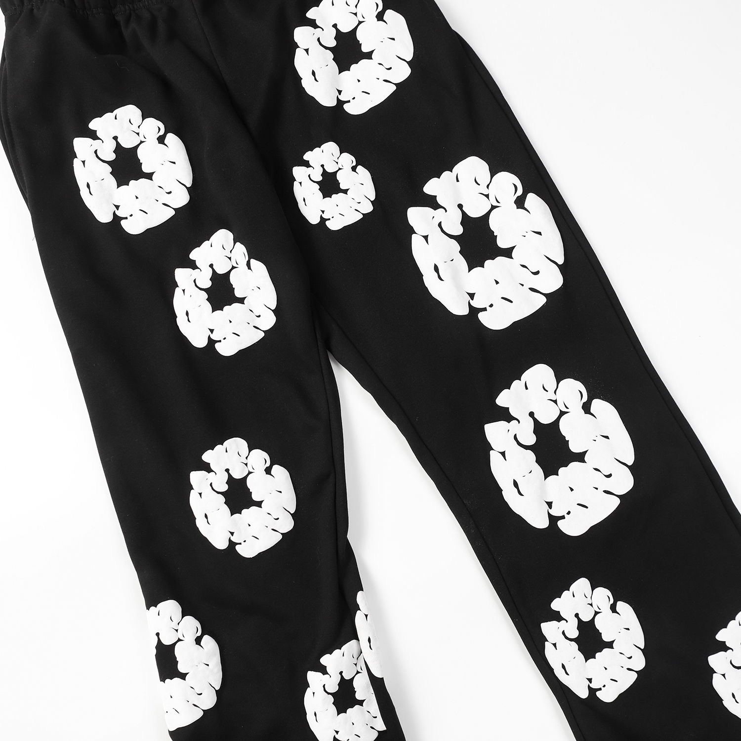 Kapok puff print straight leg pants black and grey