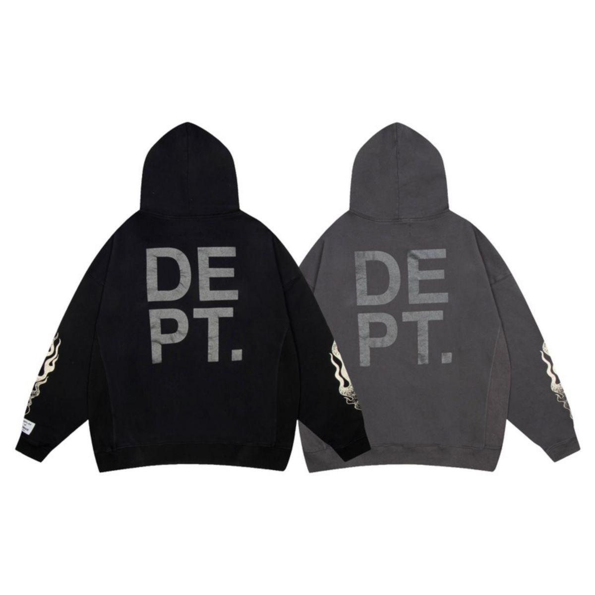 Flame Sleeve and Front Letters Hoodie 2 Colors