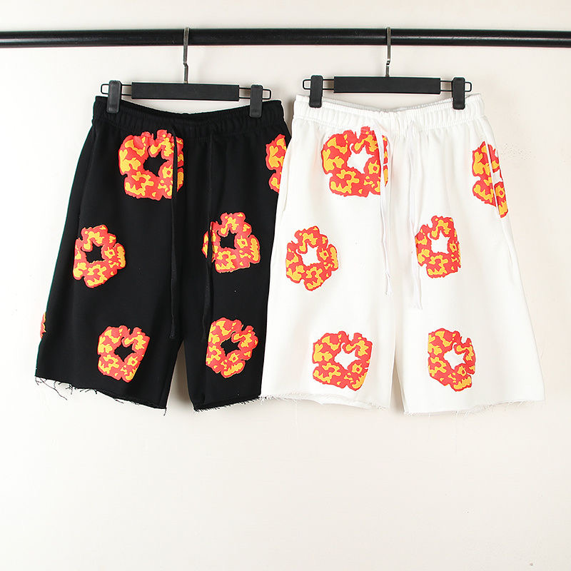 Flame puff printings short black and white color