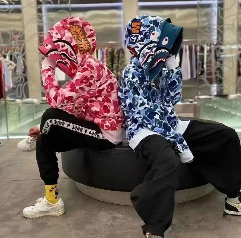 Double zipper shark face camo colors hoodie