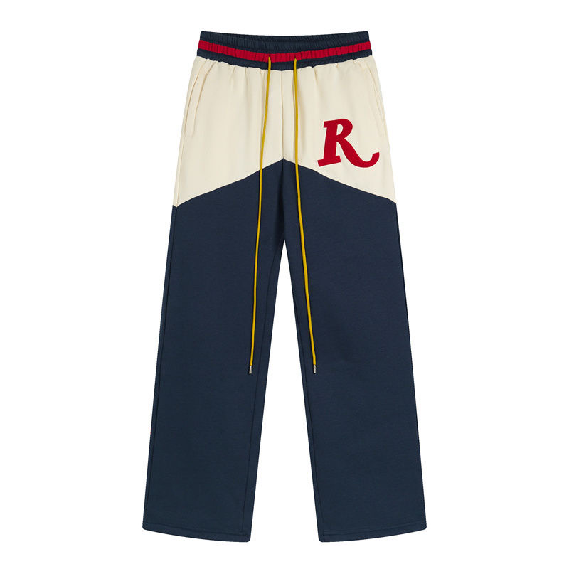 Contrast stitching embroidery large R letter drawstring sweatpant