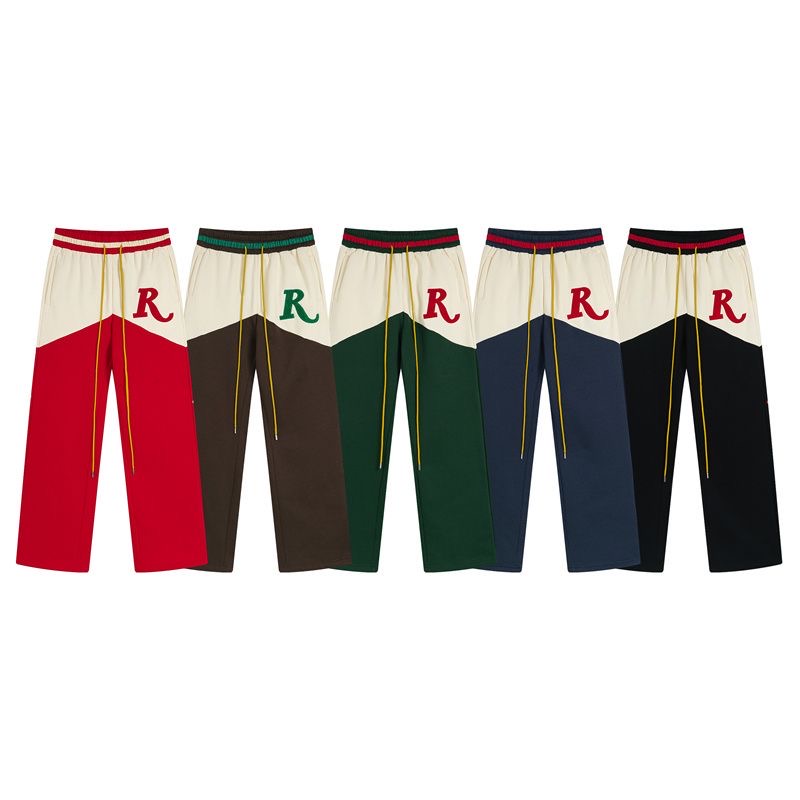 Contrast stitching embroidery large R letter drawstring sweatpant