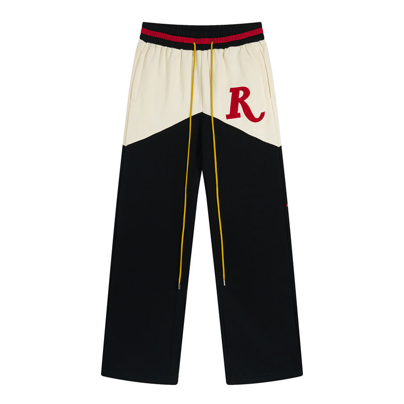 Contrast stitching embroidery large R letter drawstring sweatpant