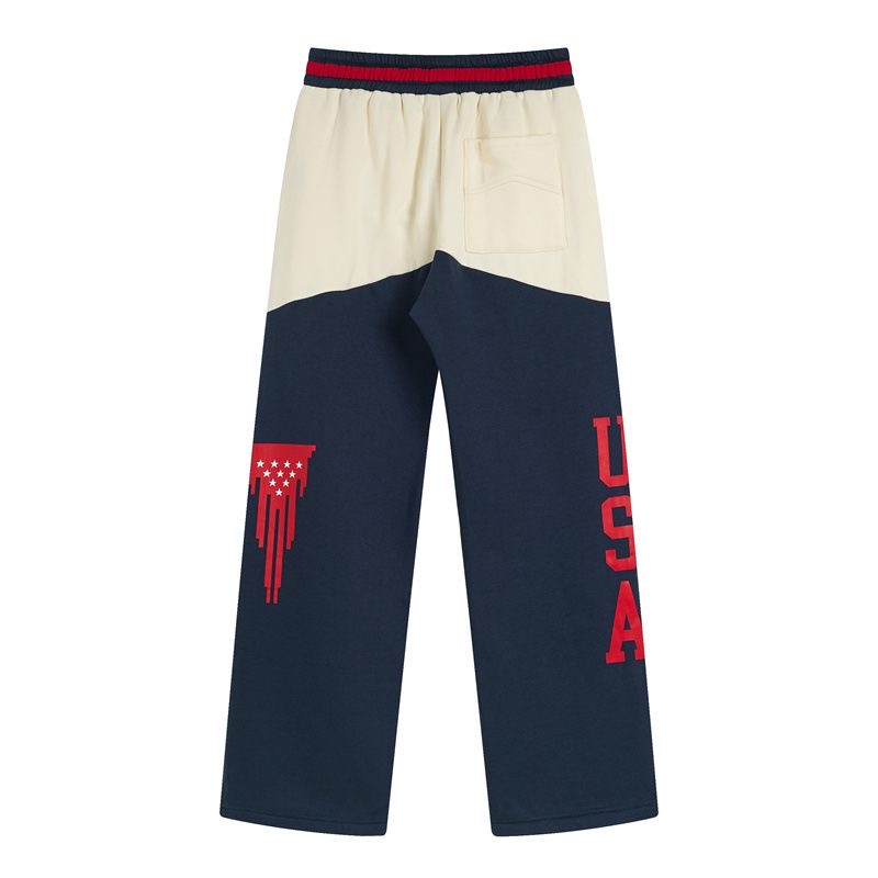 Contrast stitching embroidery large R letter drawstring sweatpant