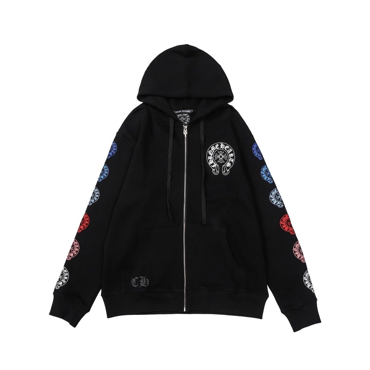 colorful horseshoe Sanskrit cross back print hoodie