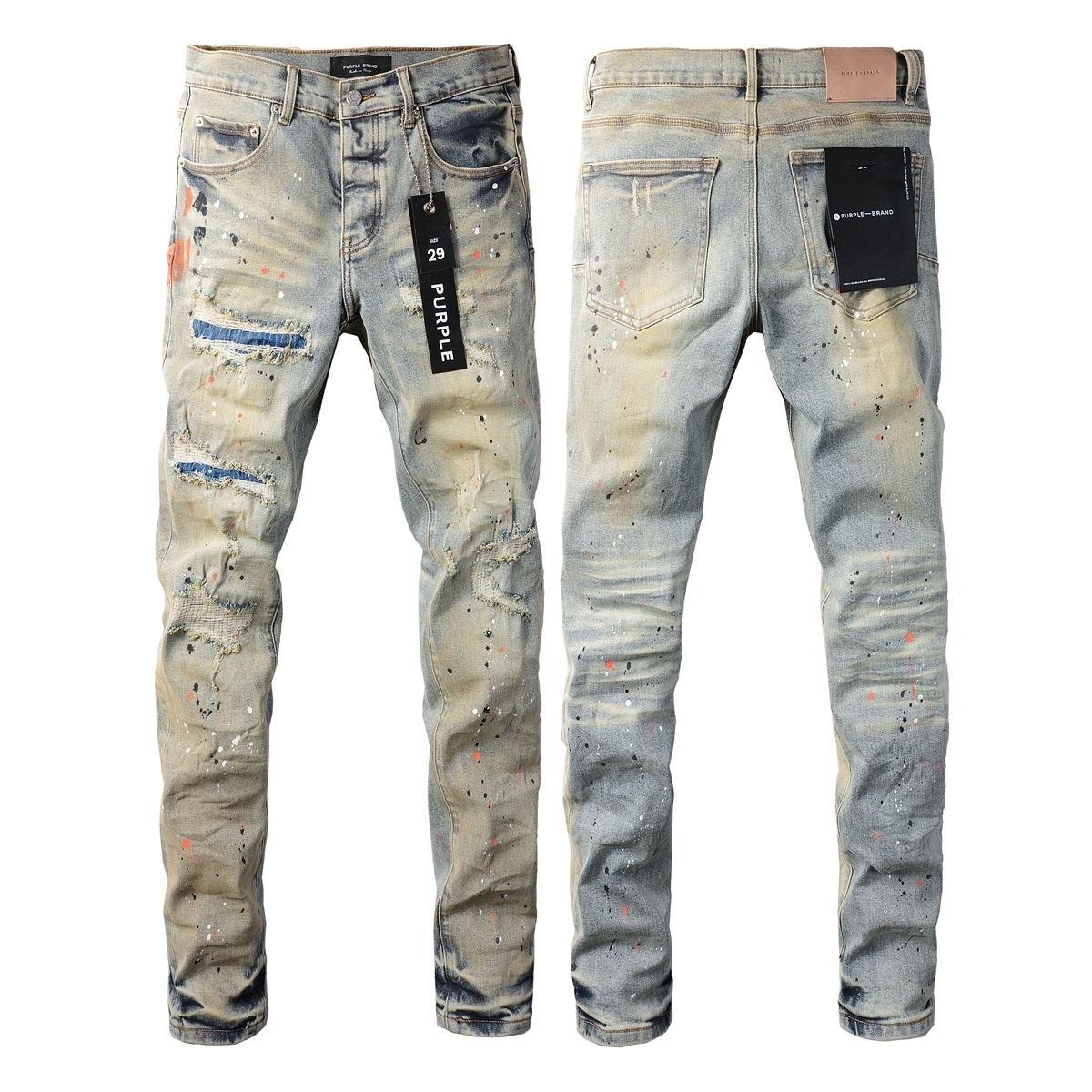 No. 9071 Colorful Paint Spots Ripped Jeans Old Blue
