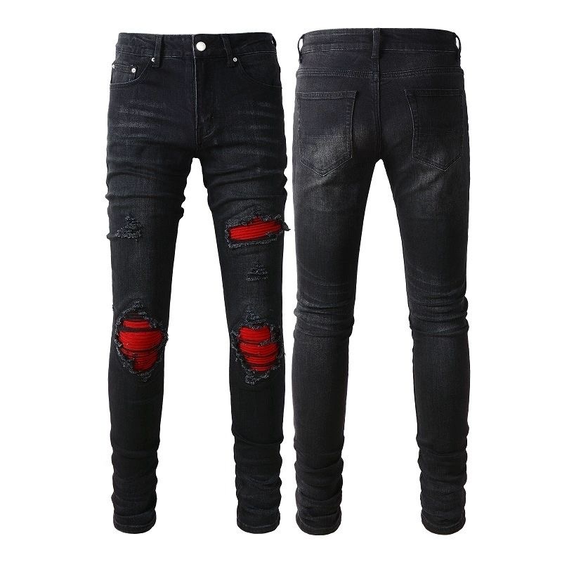 No. 886 Red Ripped Jeans Black Color