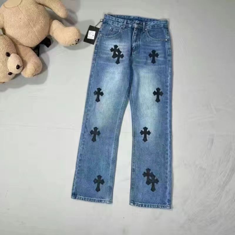 cross leather jeans