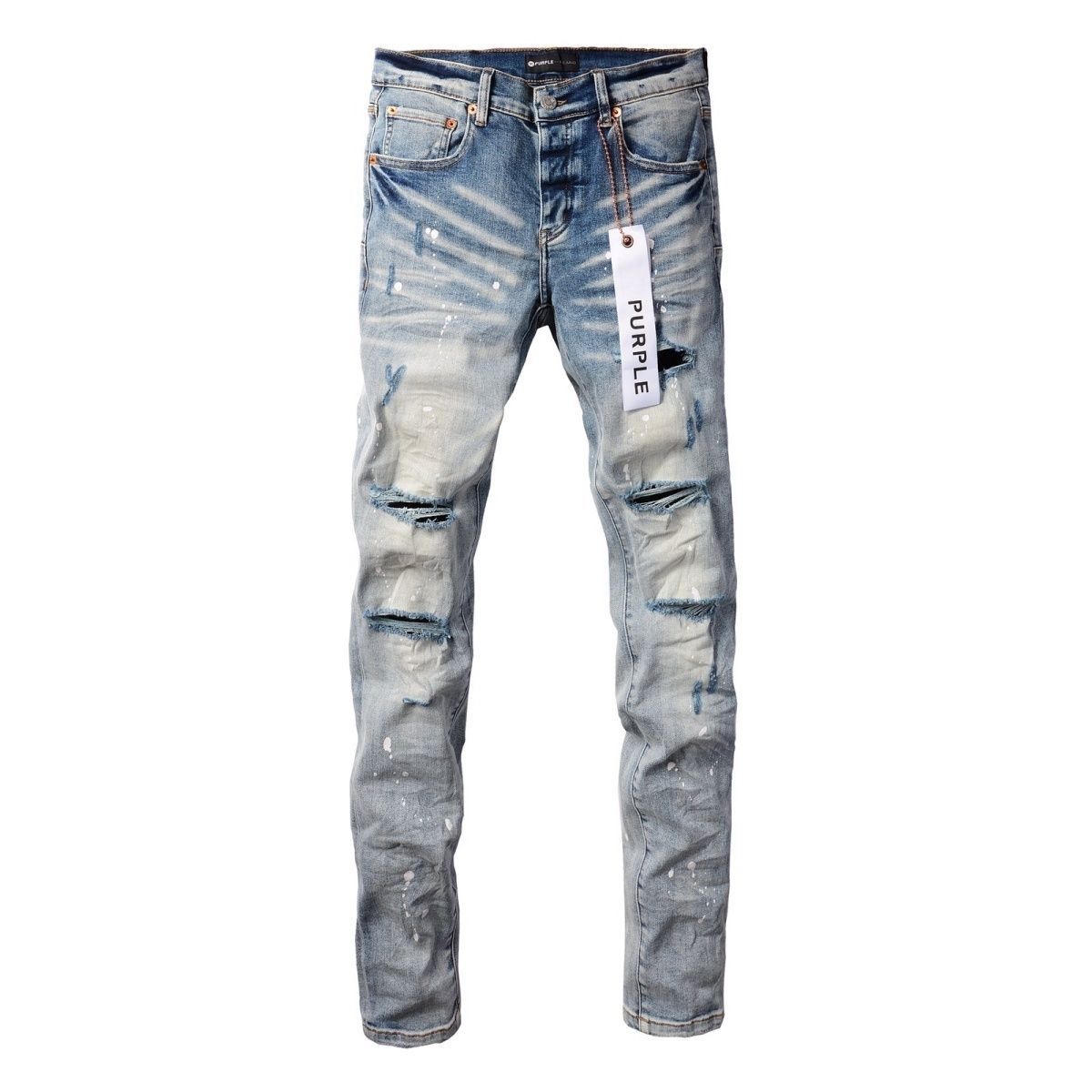 No. 9003 Paint Spots Ripped Jeans Blue Color