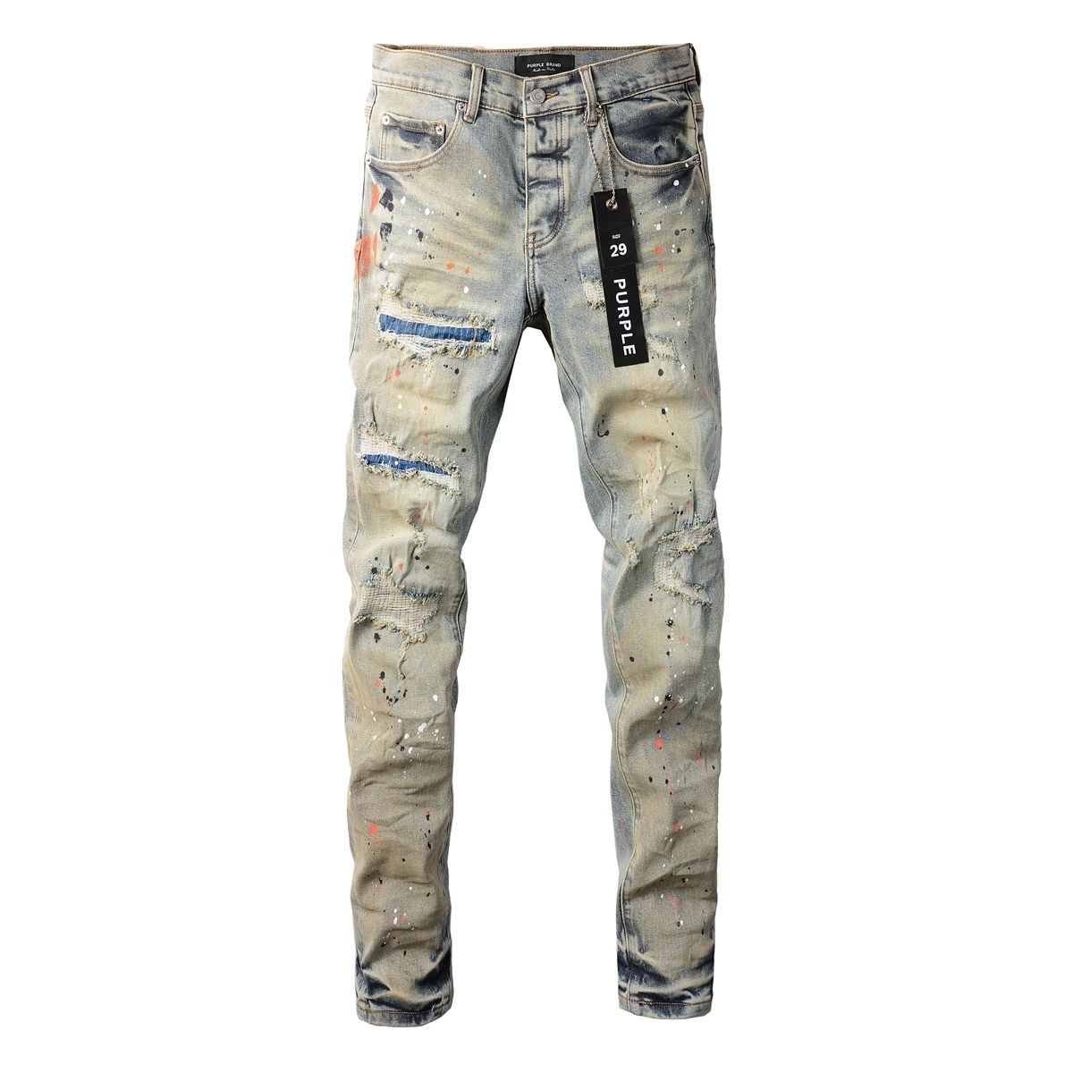 No. 9071 Colorful Paint Spots Ripped Jeans Old Blue
