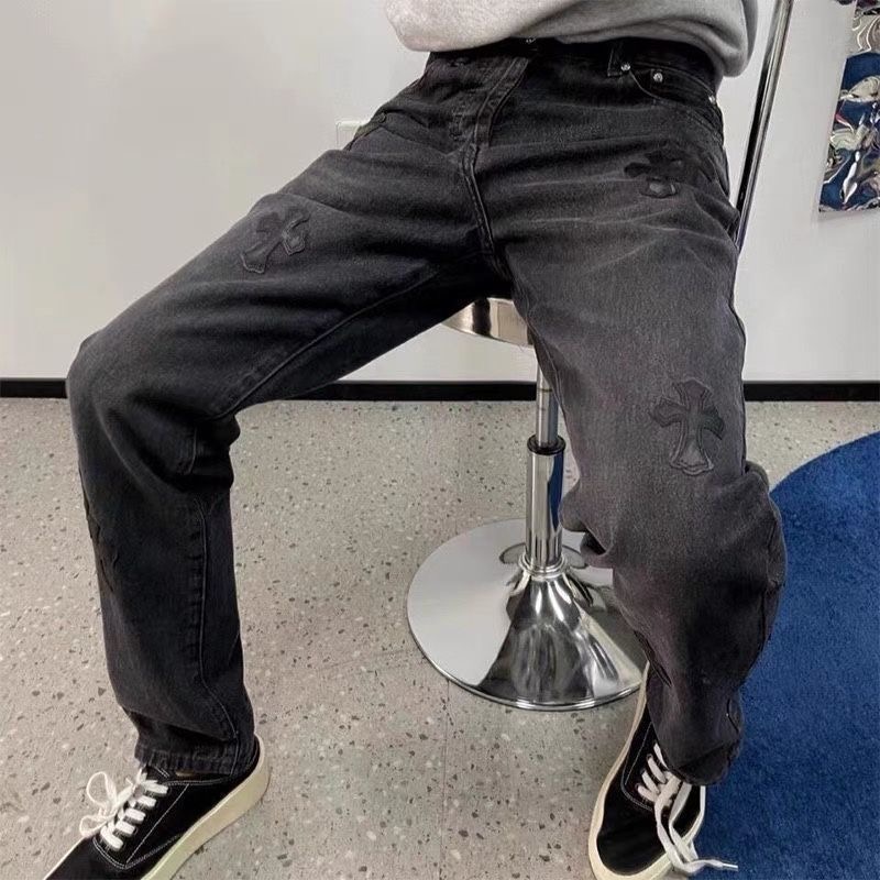 cross leather jeans