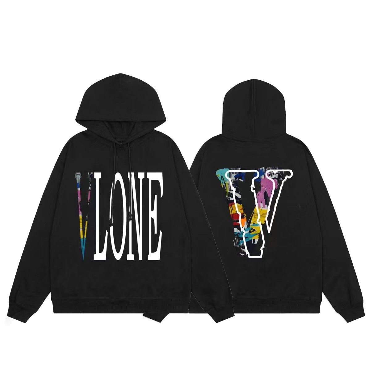 Back Colorful V Hoodie Black Color