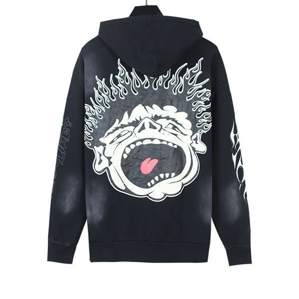Back big mouth print washed colors hoodie 2 colors