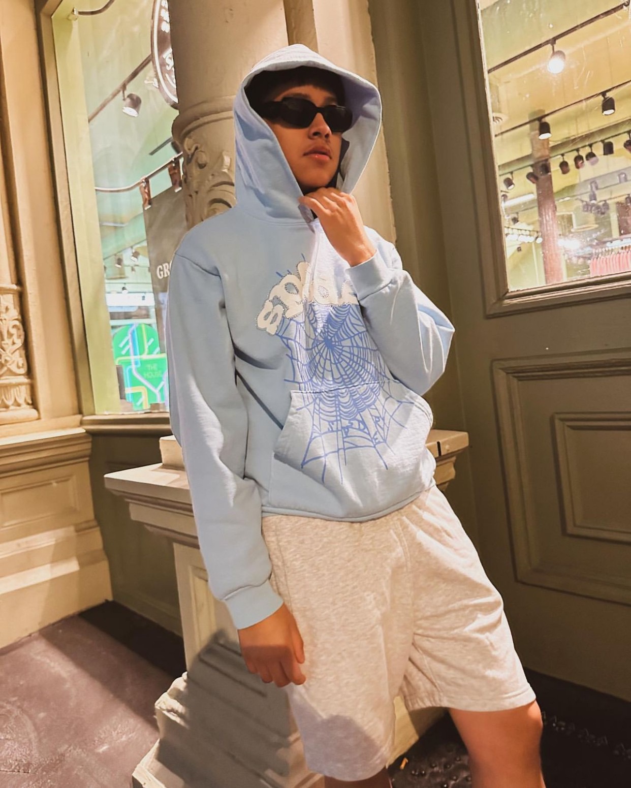 1:1 Best Quality Letters Hoodie Sky Blue Color