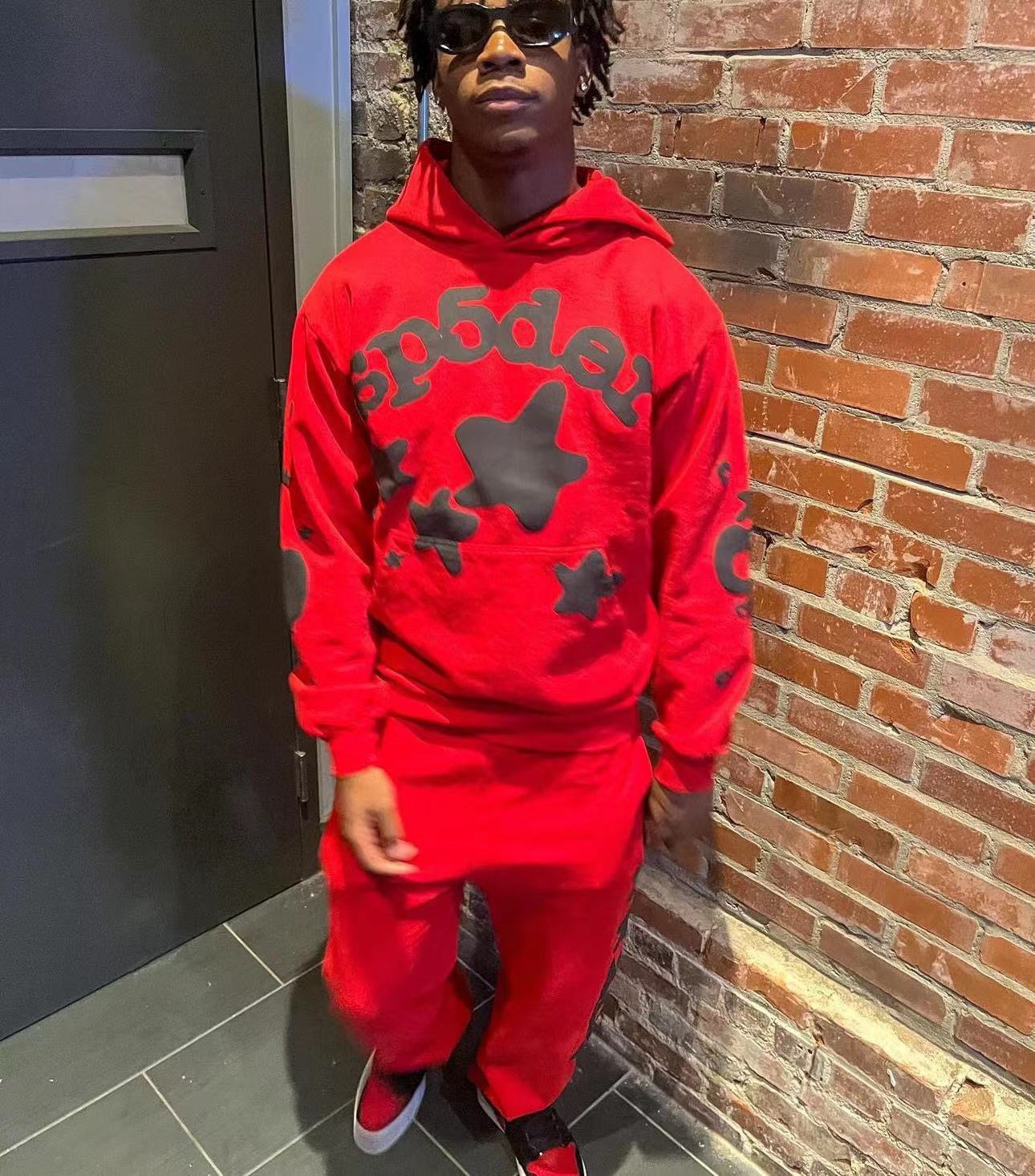 1:1 Best Quality Black Puff Star Hoodie Red Color