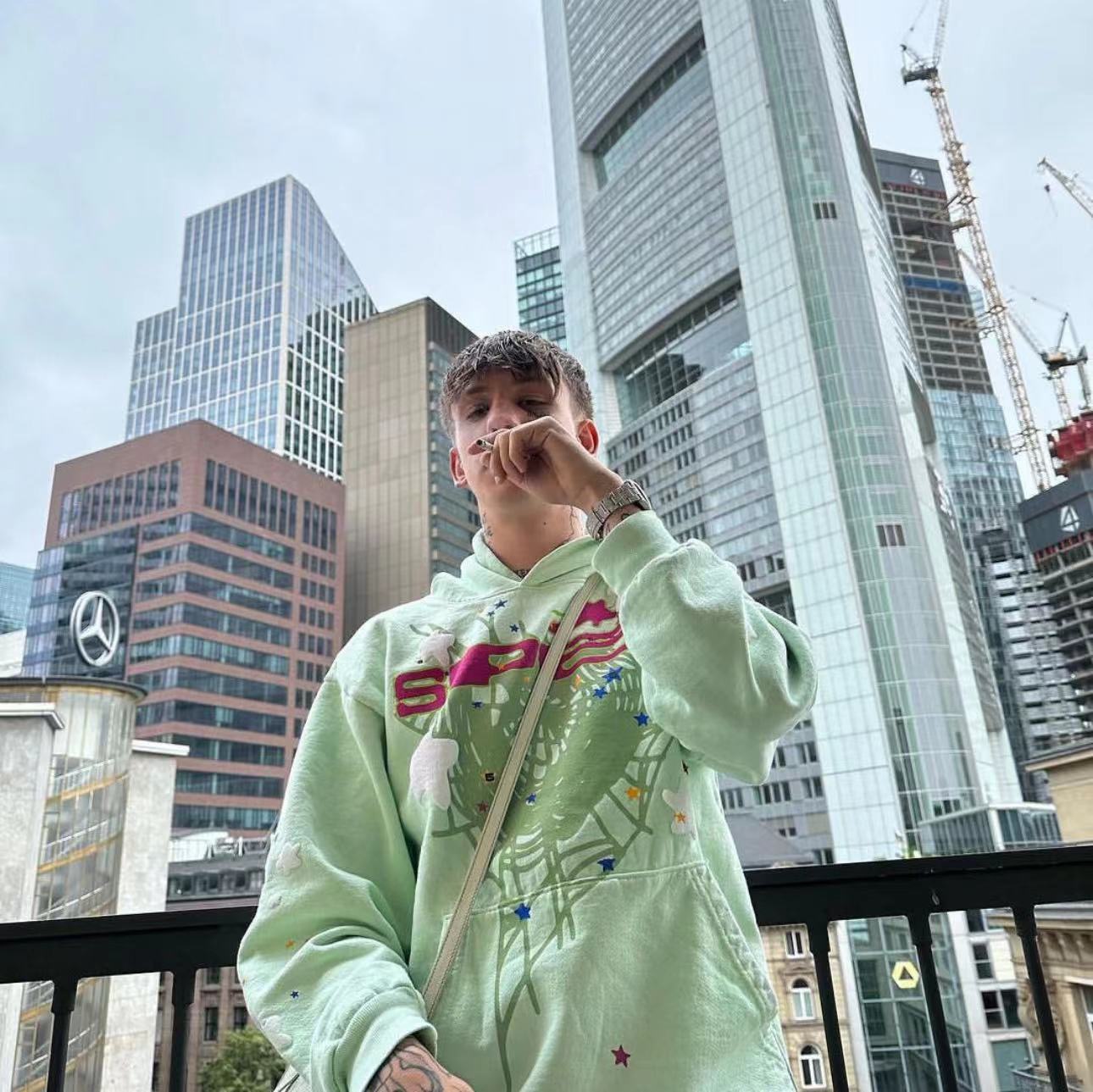 1:1 Best Quality Pink Logo Hoodie Light Green Color