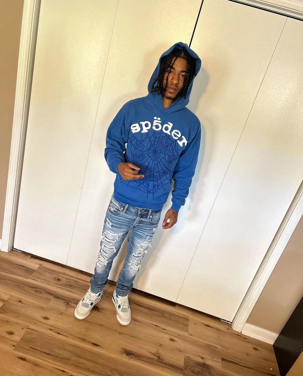 1:1 Best Quality White Logo Hoodie Blue Color