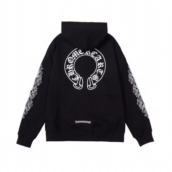 Sleeve Pattern Zipper Hoodie Black Color