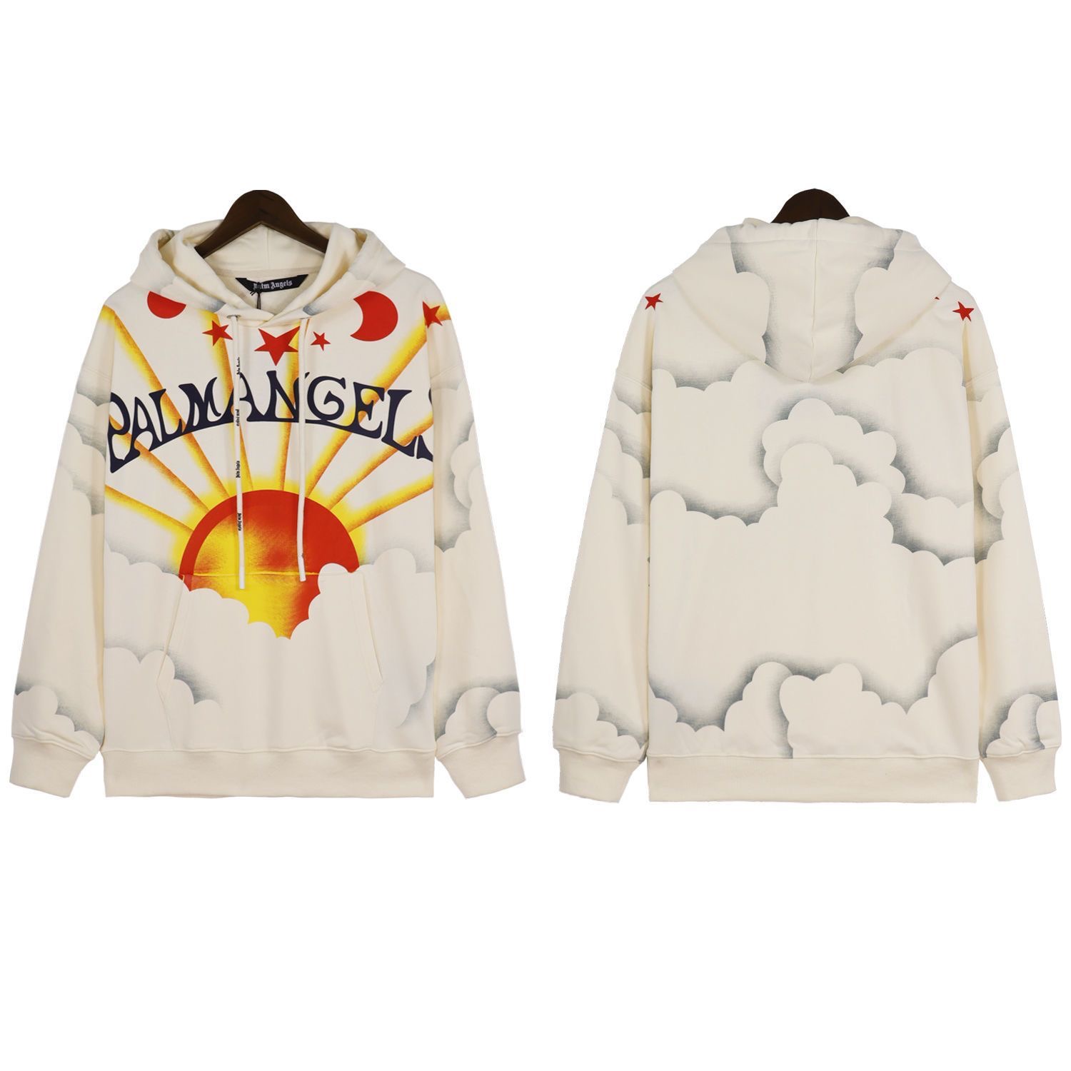 Sun and Stars Letters Logo Hoodie Beige Color