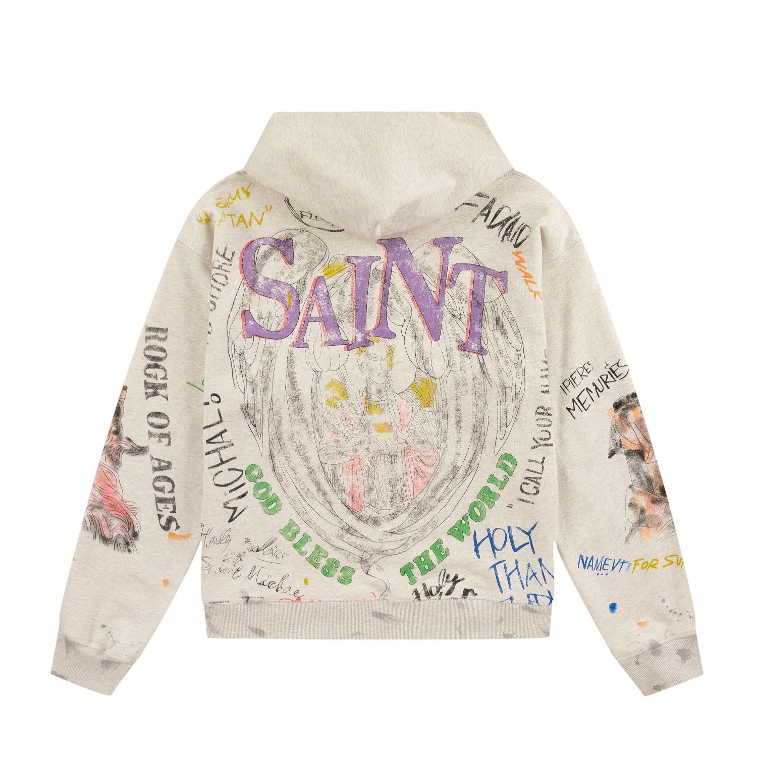 Full Print and Letters Hoodie Beige Color