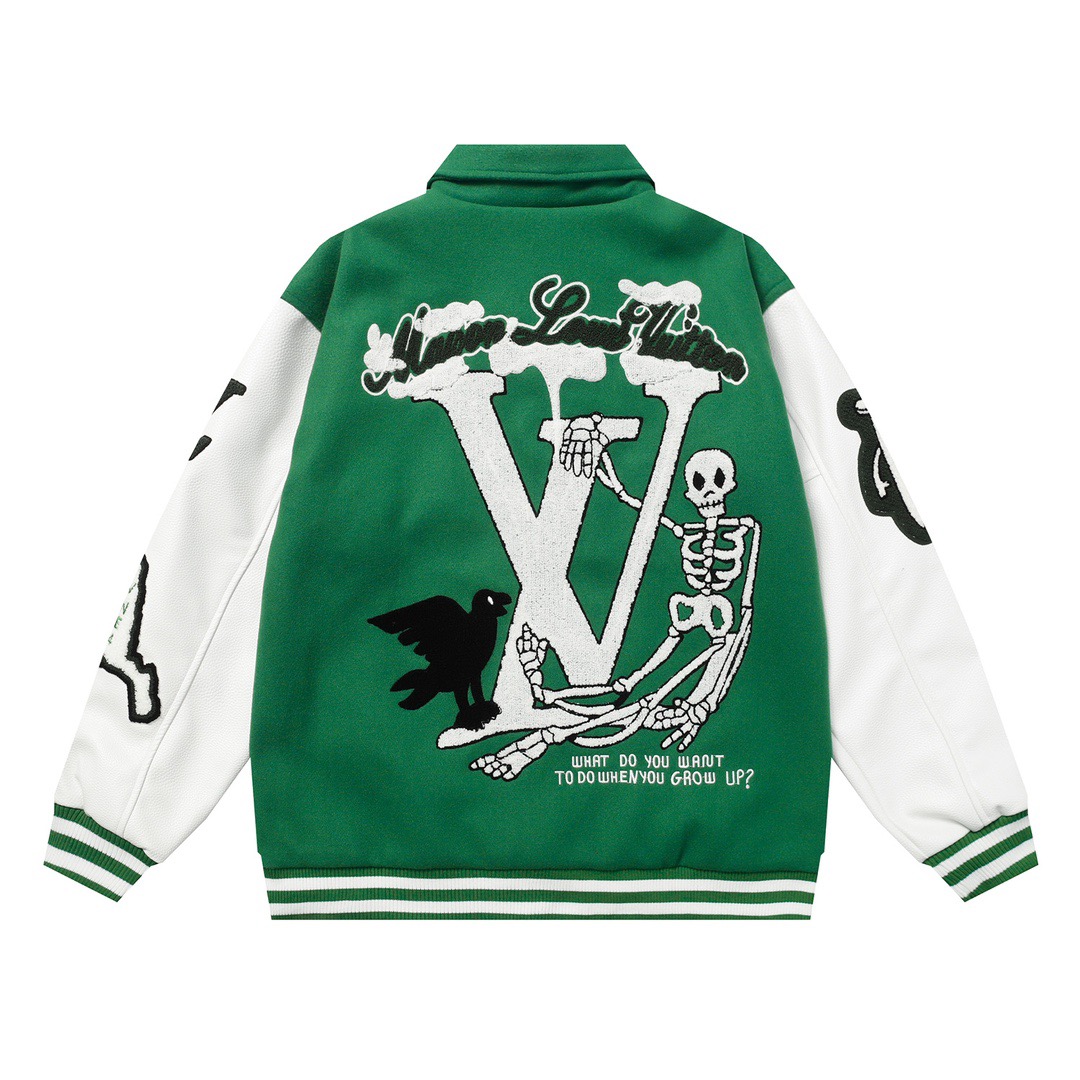 LV Skull Embroidery Jacket Green Color