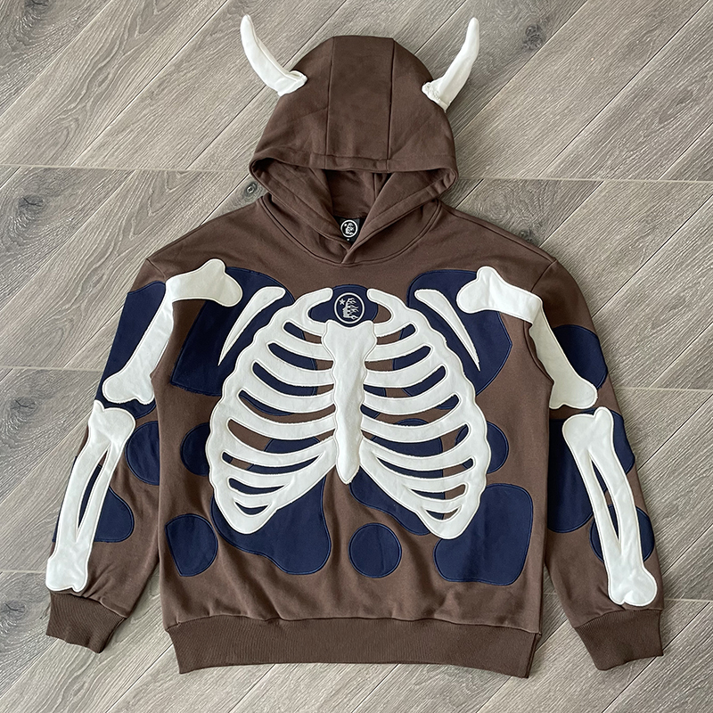 Hellstar Bone Design Hoodie Brown Color