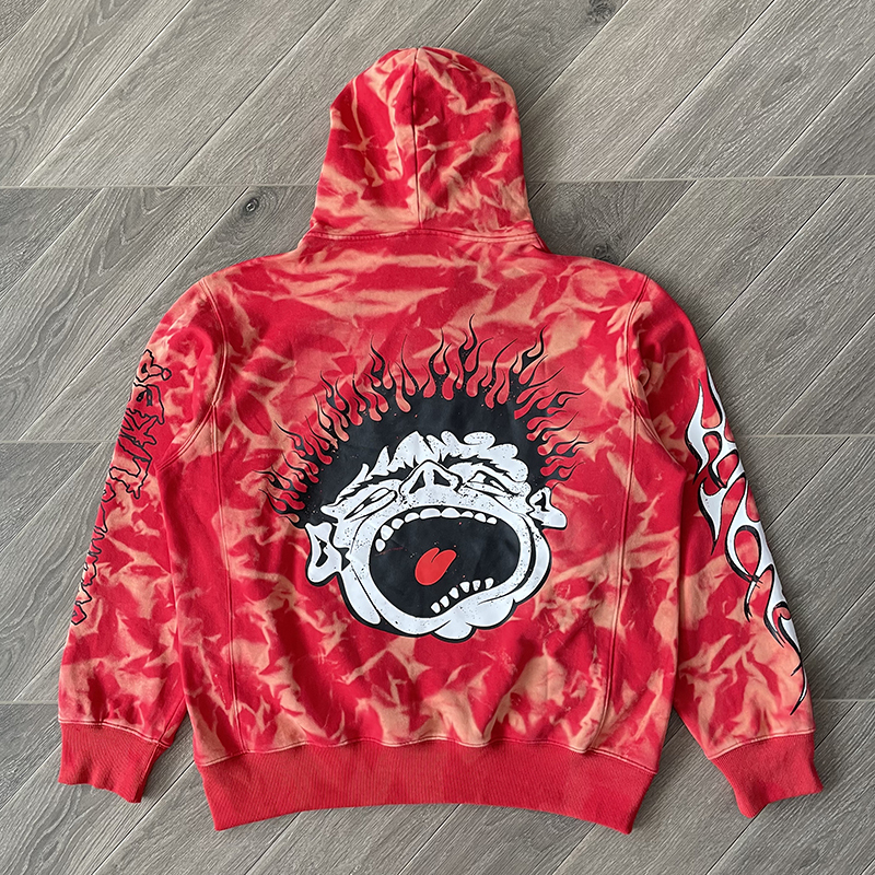 Hellstar Flame pattern Hoodie Red Color