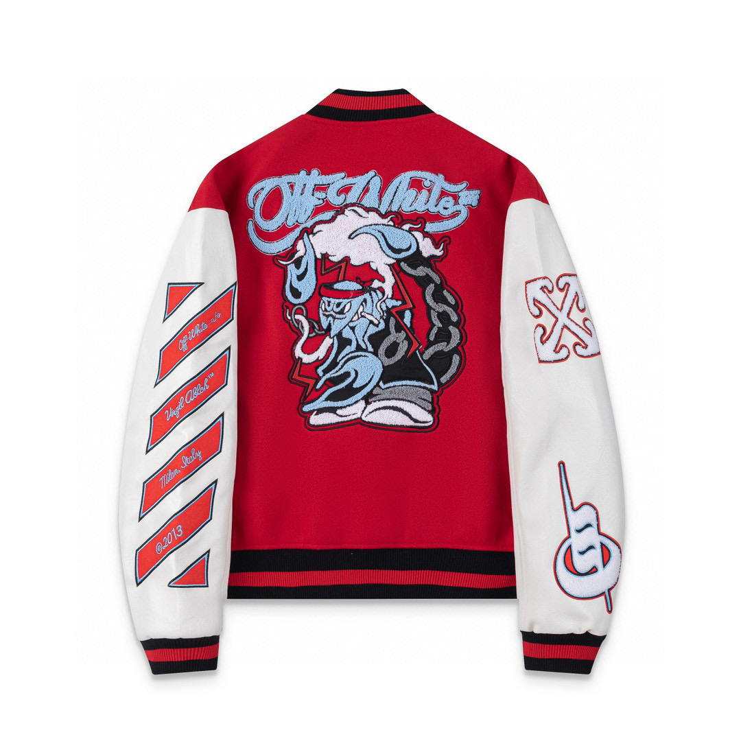 Off White Baseball Jacket Red Color