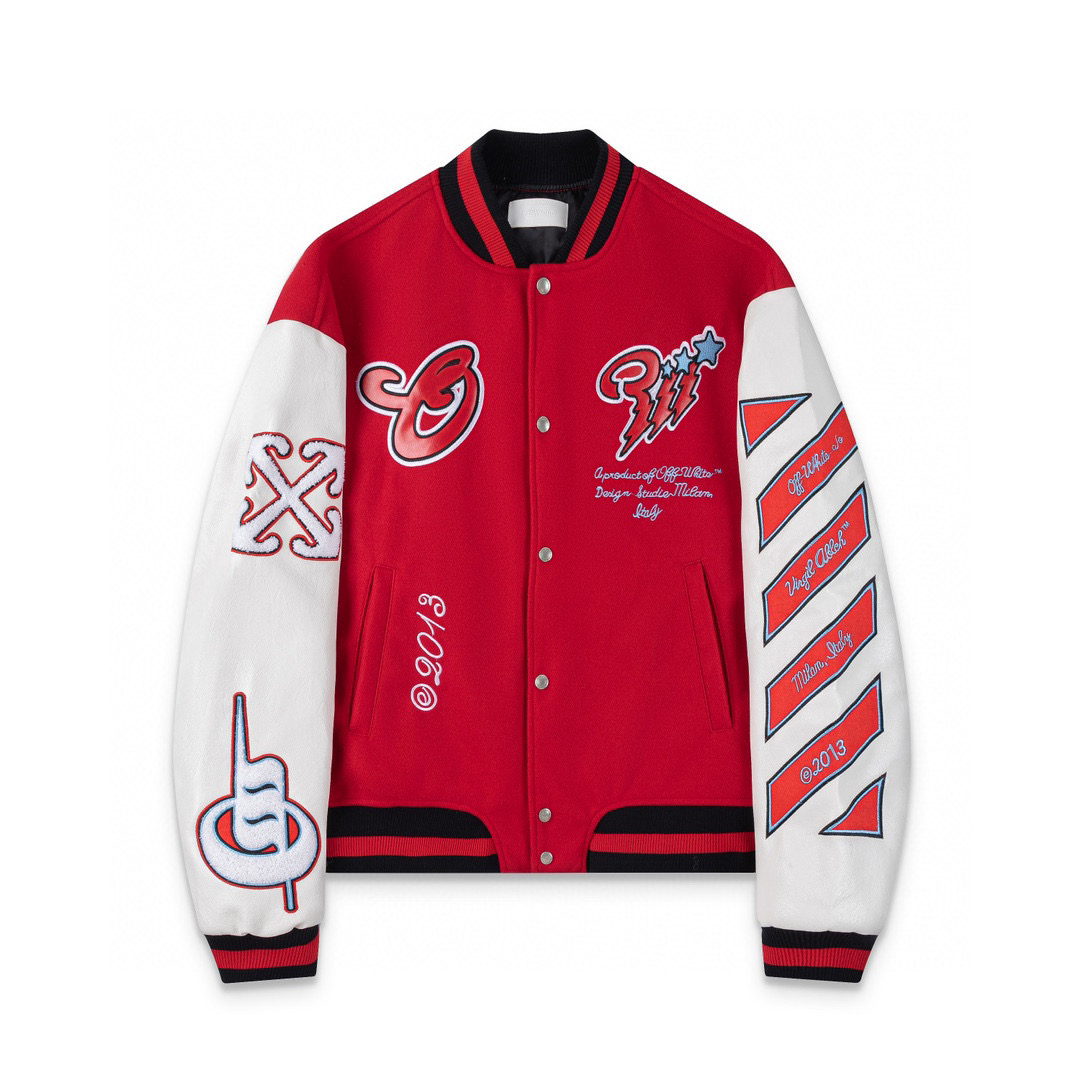 Off White Baseball Jacket Red Color