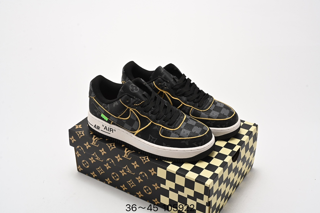 2024 LV Trainer X Nike Air Force 1 Low Black X Gold Color