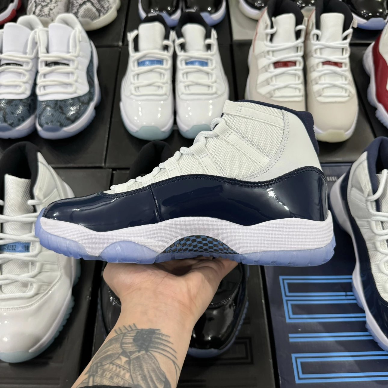 Air Jordan 11 Retro High Navy white with Blue Logo