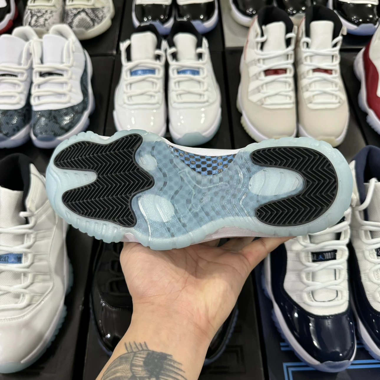 Air Jordan 11 Retro High Sky Blue white with blue Logo