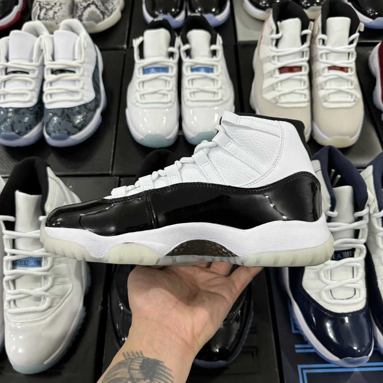 Air Jordan 11 Retro High Black white with Golden Logo