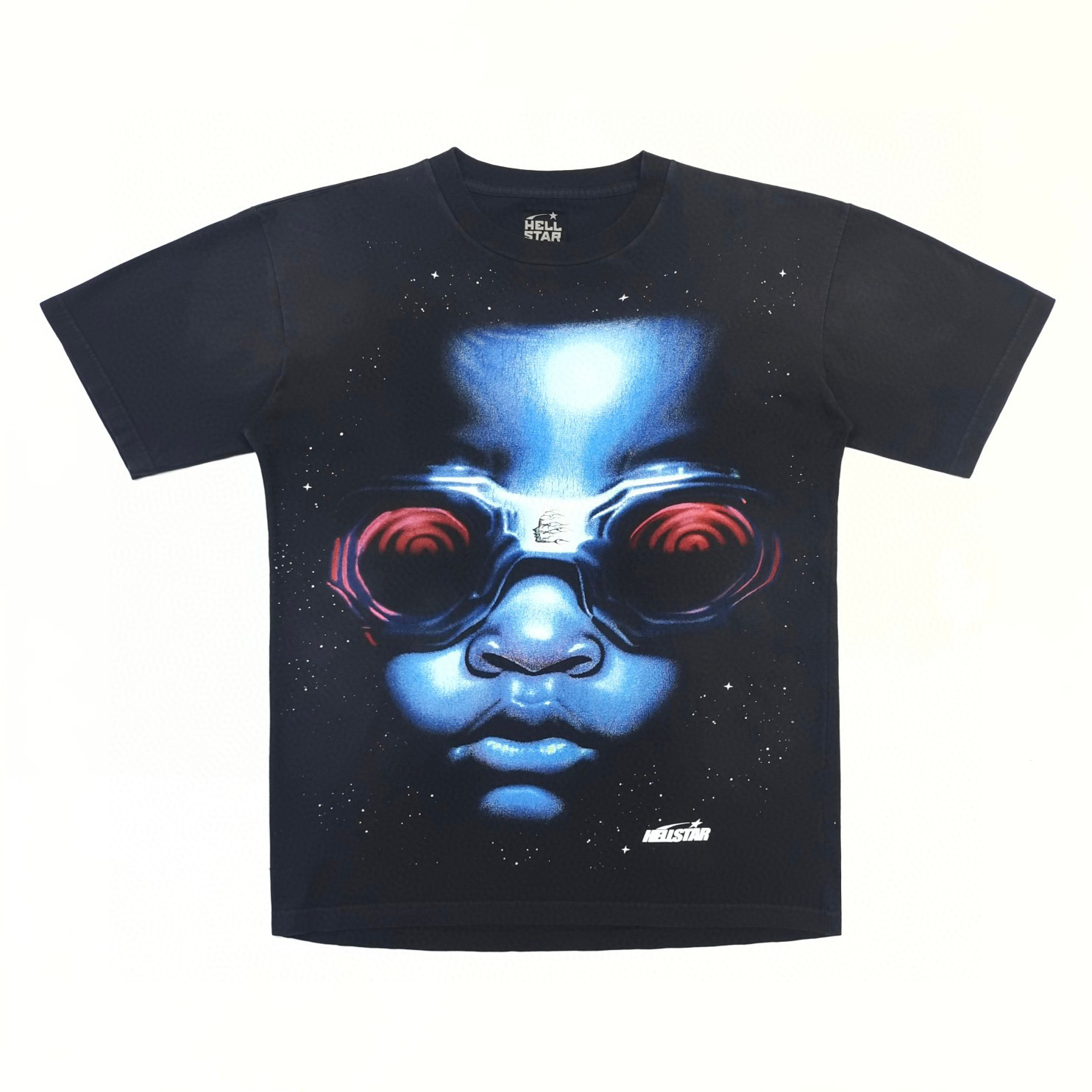 1:1 Best Quality Hellstar Big Blue Face Tee Black with NFC Wash Tag