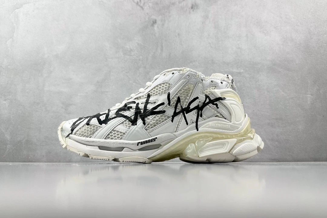 balenciaga runner white and black letters shoes