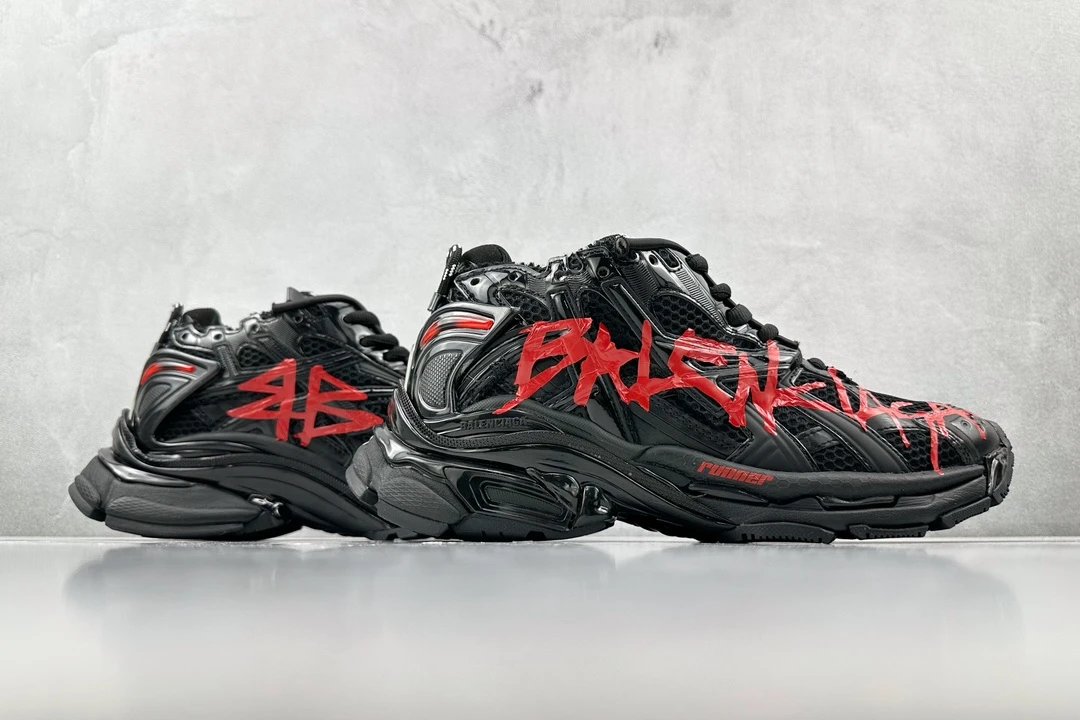 balenciaga runner black and red letter shoes