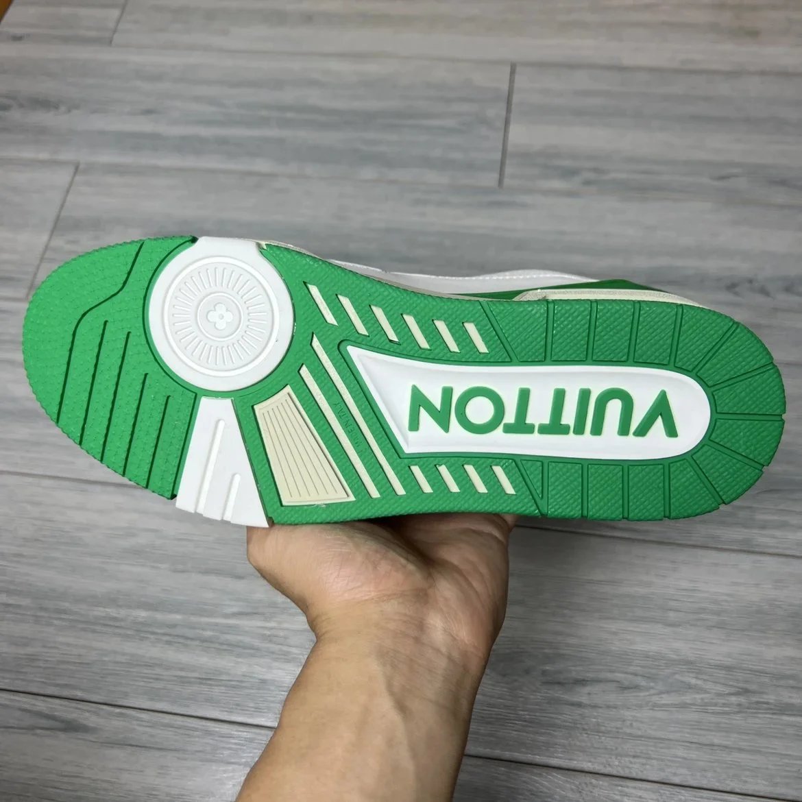 LV Full Letters Logo Trainer Shoes Green & White