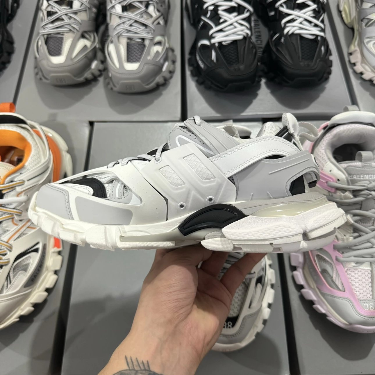 LED 1:1 Best Quality Balenciaga Track Shoes White & Grey