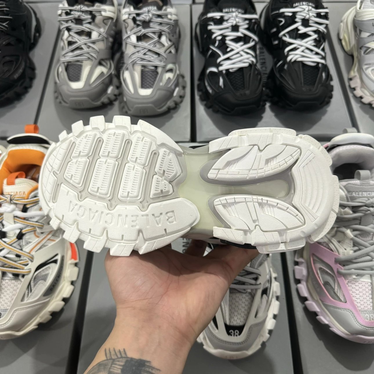 LED 1:1 Best Quality Balenciaga Track Shoes White & Grey