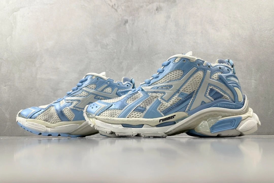 balenciaga runner light blue and white shoes