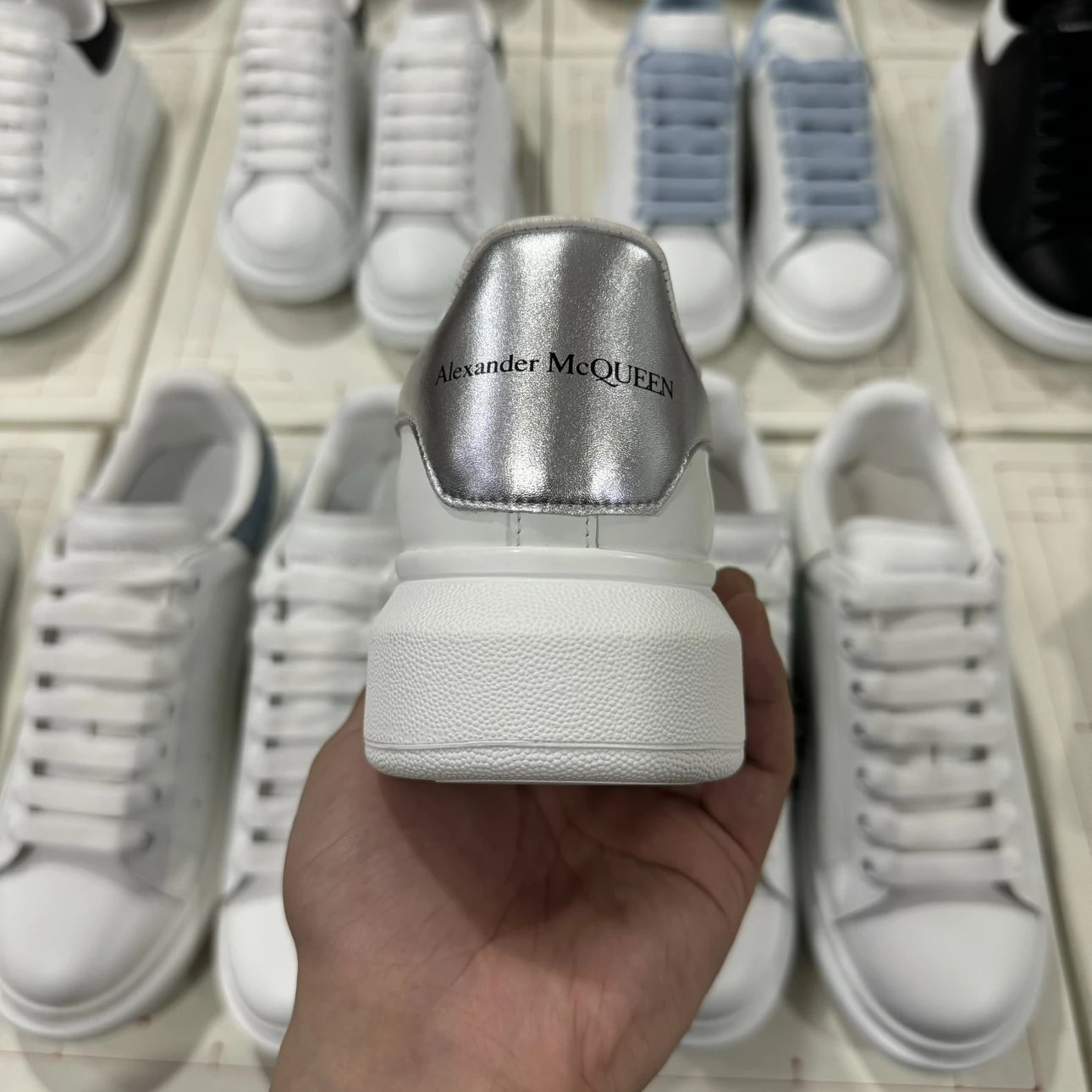 Alexander McQueen white and sliver shoes