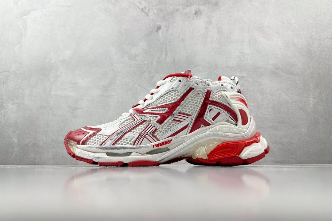 balenciaga runner white and red shoes