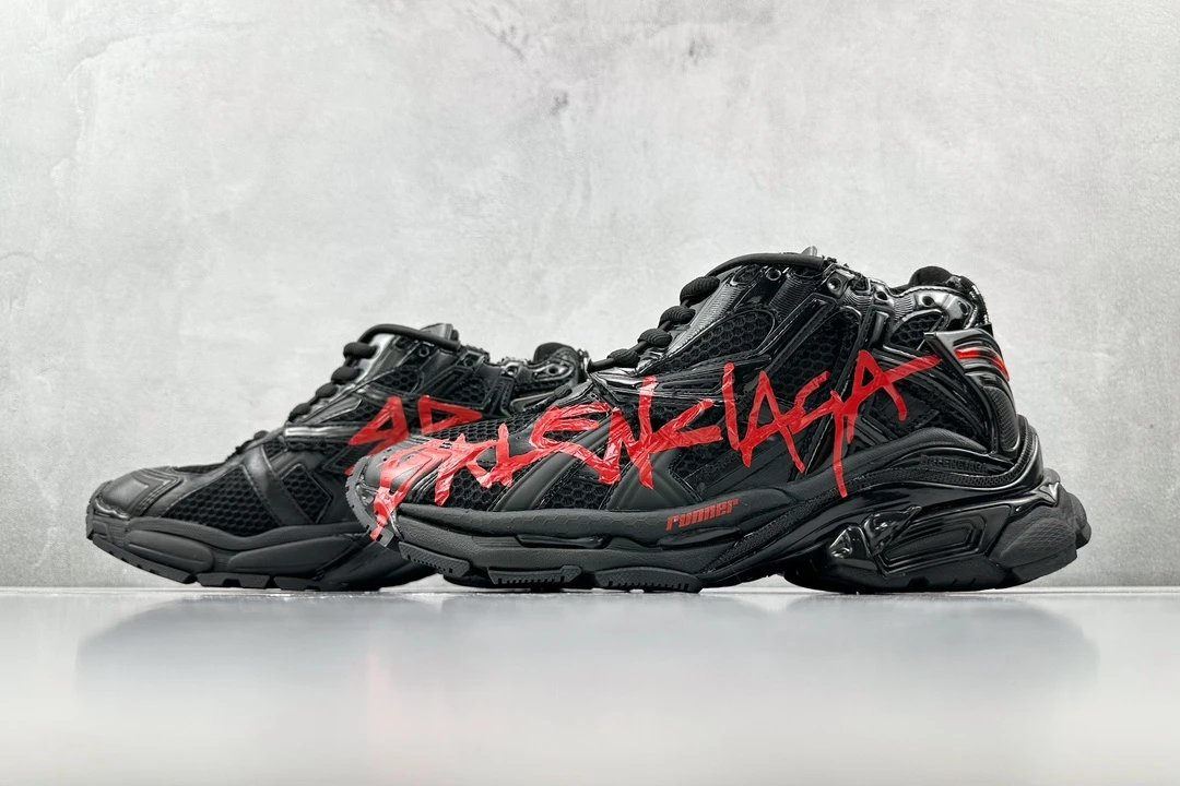 balenciaga runner black and red letter shoes