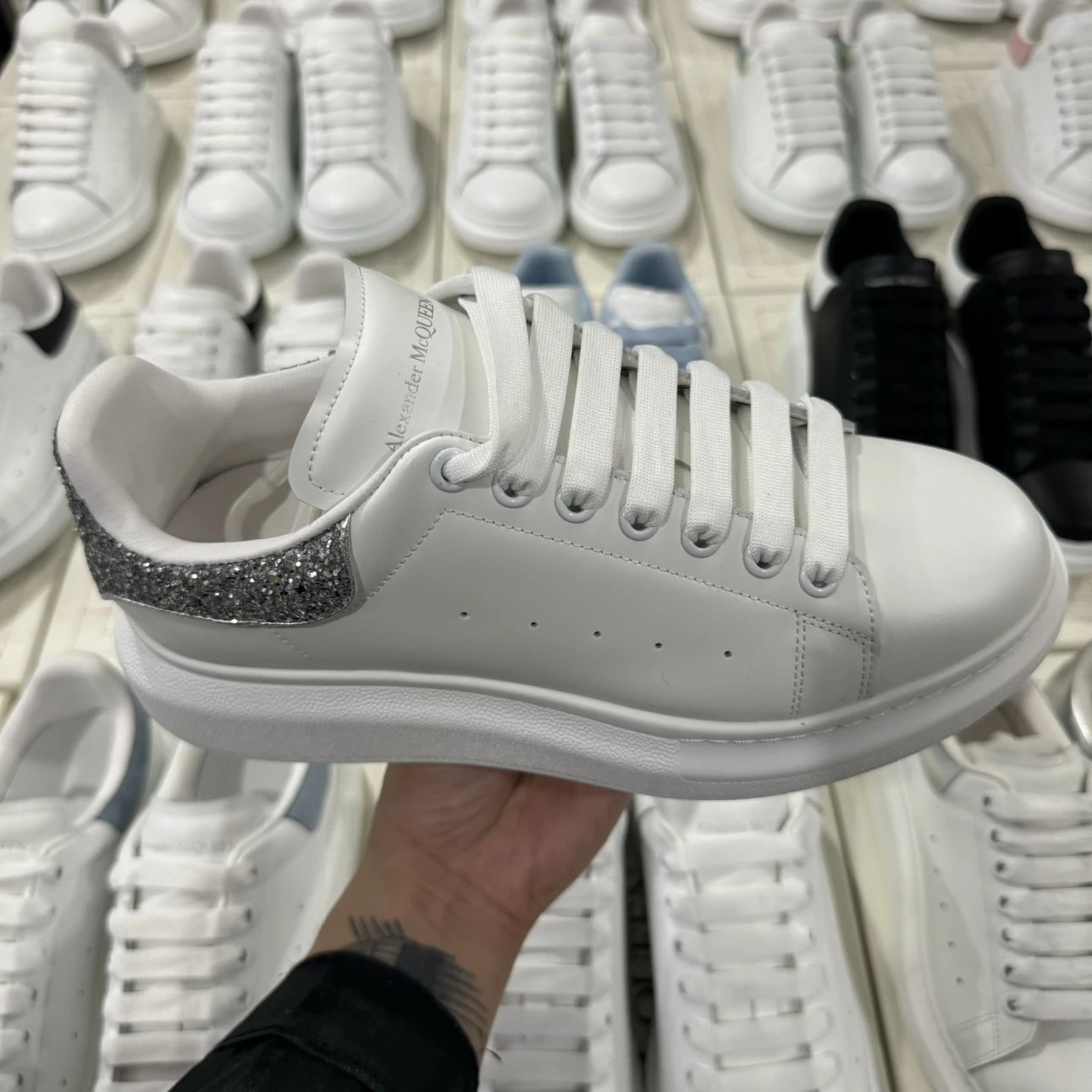 Alexander McQueen white and sliver glisten shoes