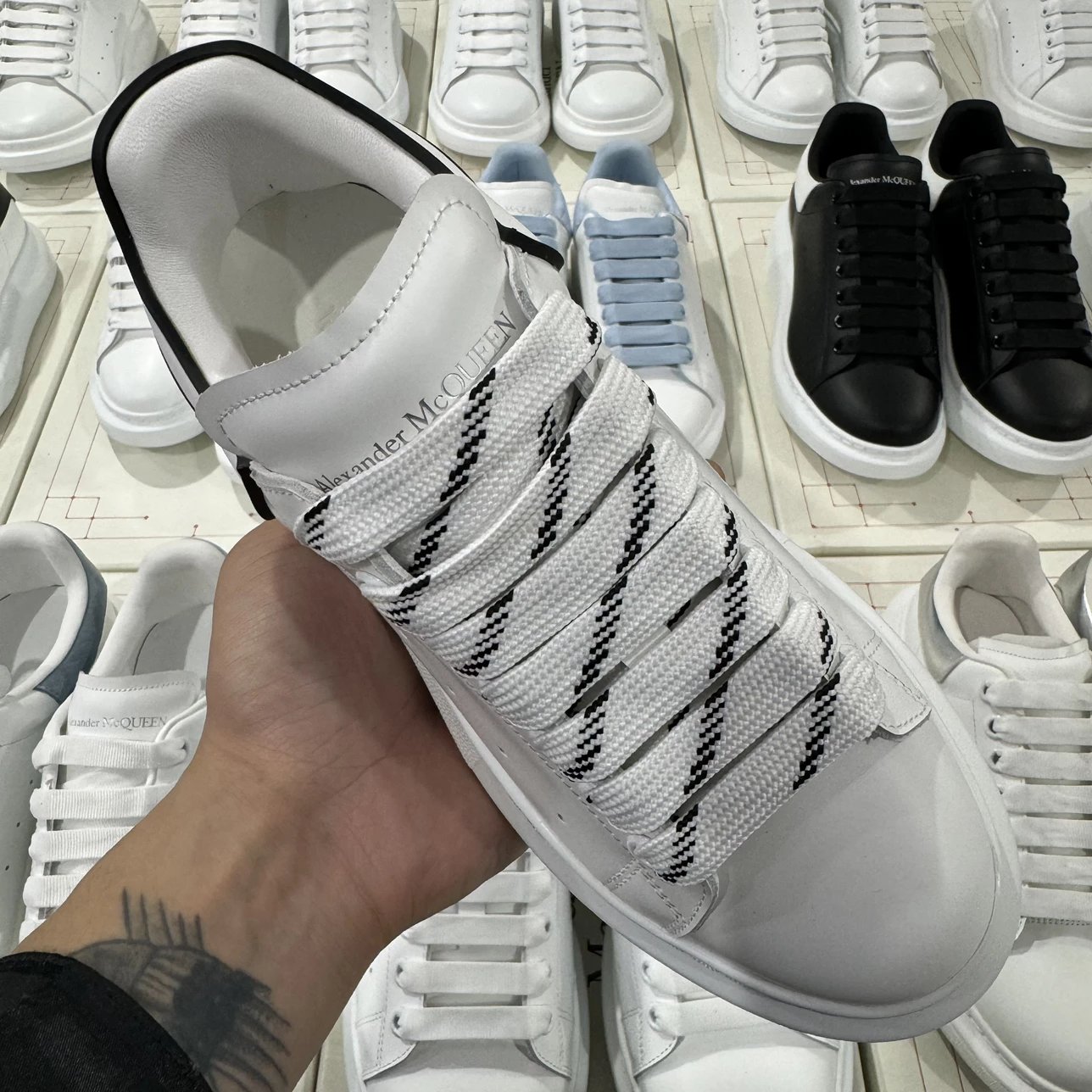 Alexander McQueen white and design shoelaces shoes