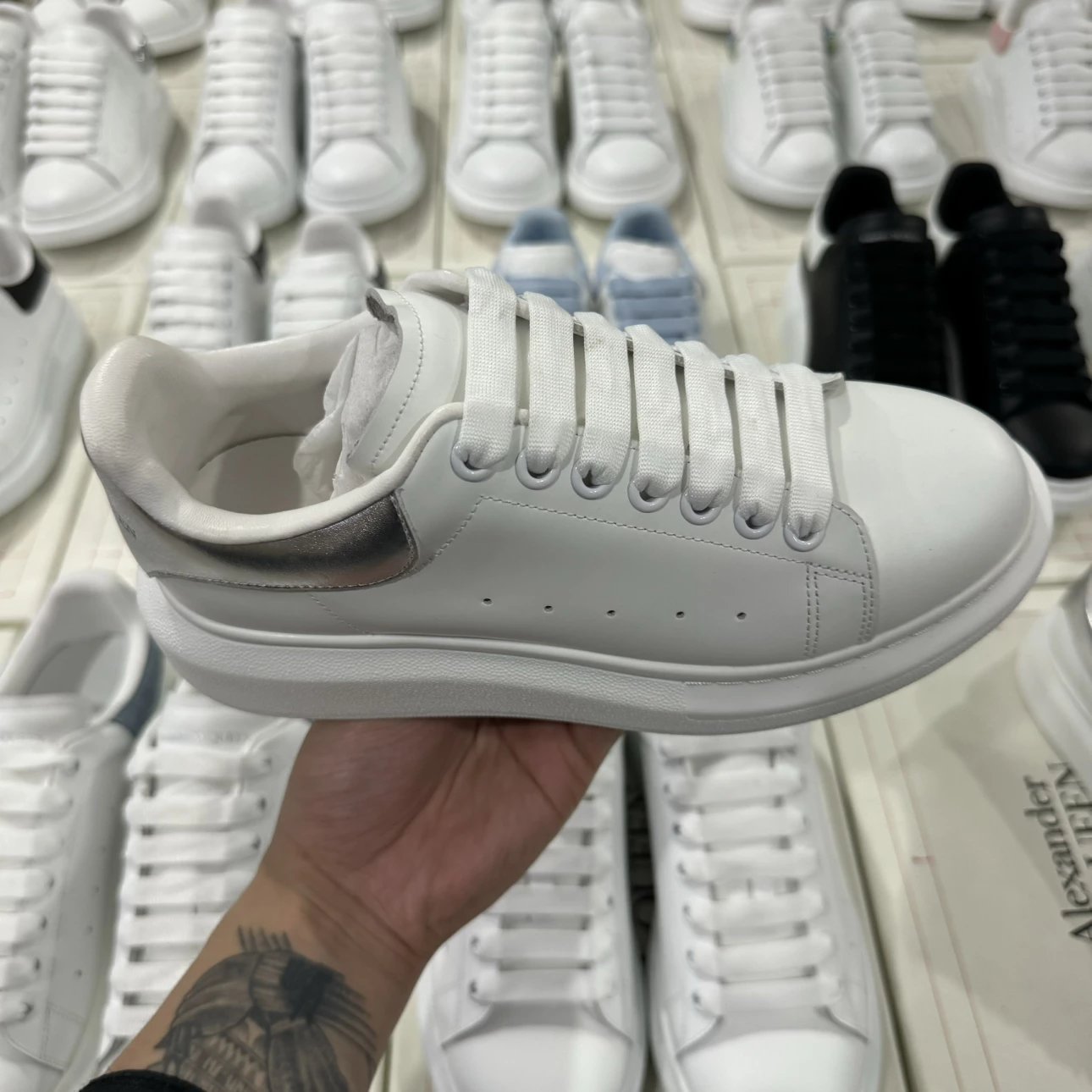 Alexander McQueen white and sliver shoes